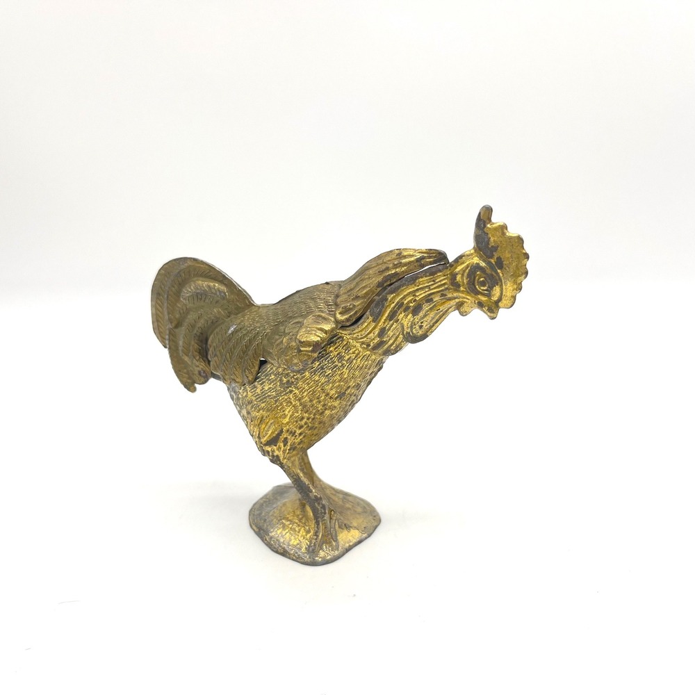 Vintage Gold Tone Brass Rooster Matchbox Ashtray‎ Trinket Box